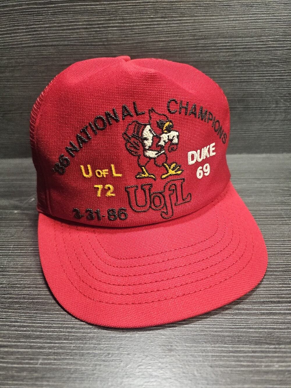 Vtg University Of Louisville Cardinals Hat National Champions Basketball 1986